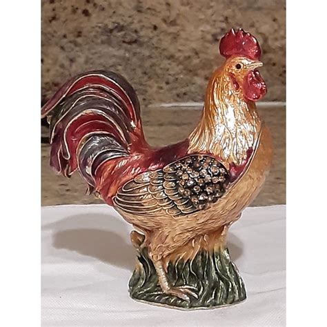 metal chicken-shaped box painted intricate|Metal Chicken Box .